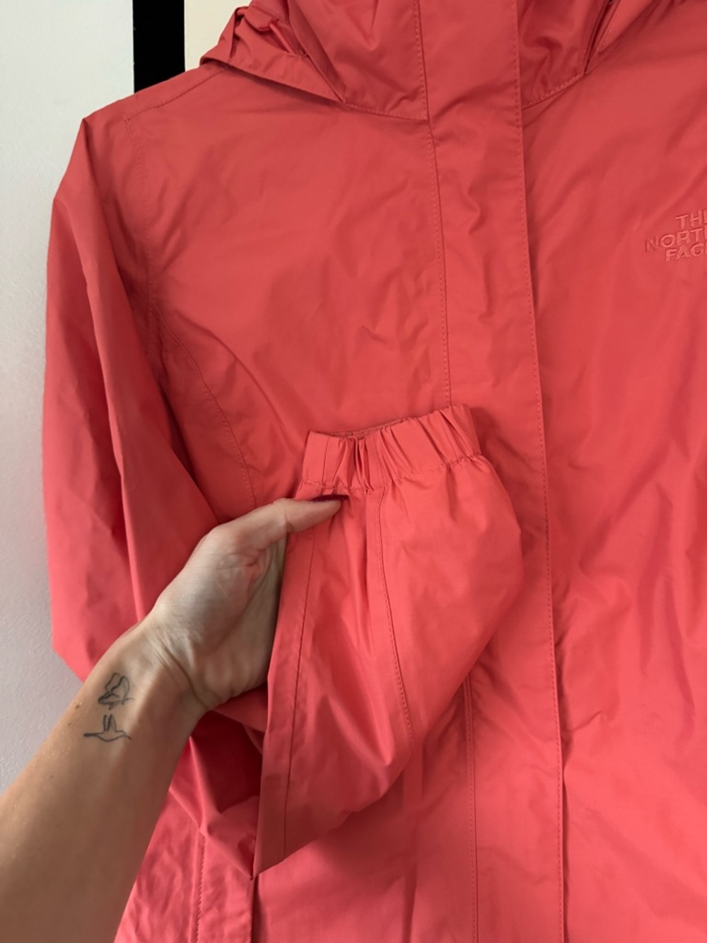 The North Face Coral-Red Hooded Rain Jacket - Picture 3 of 10